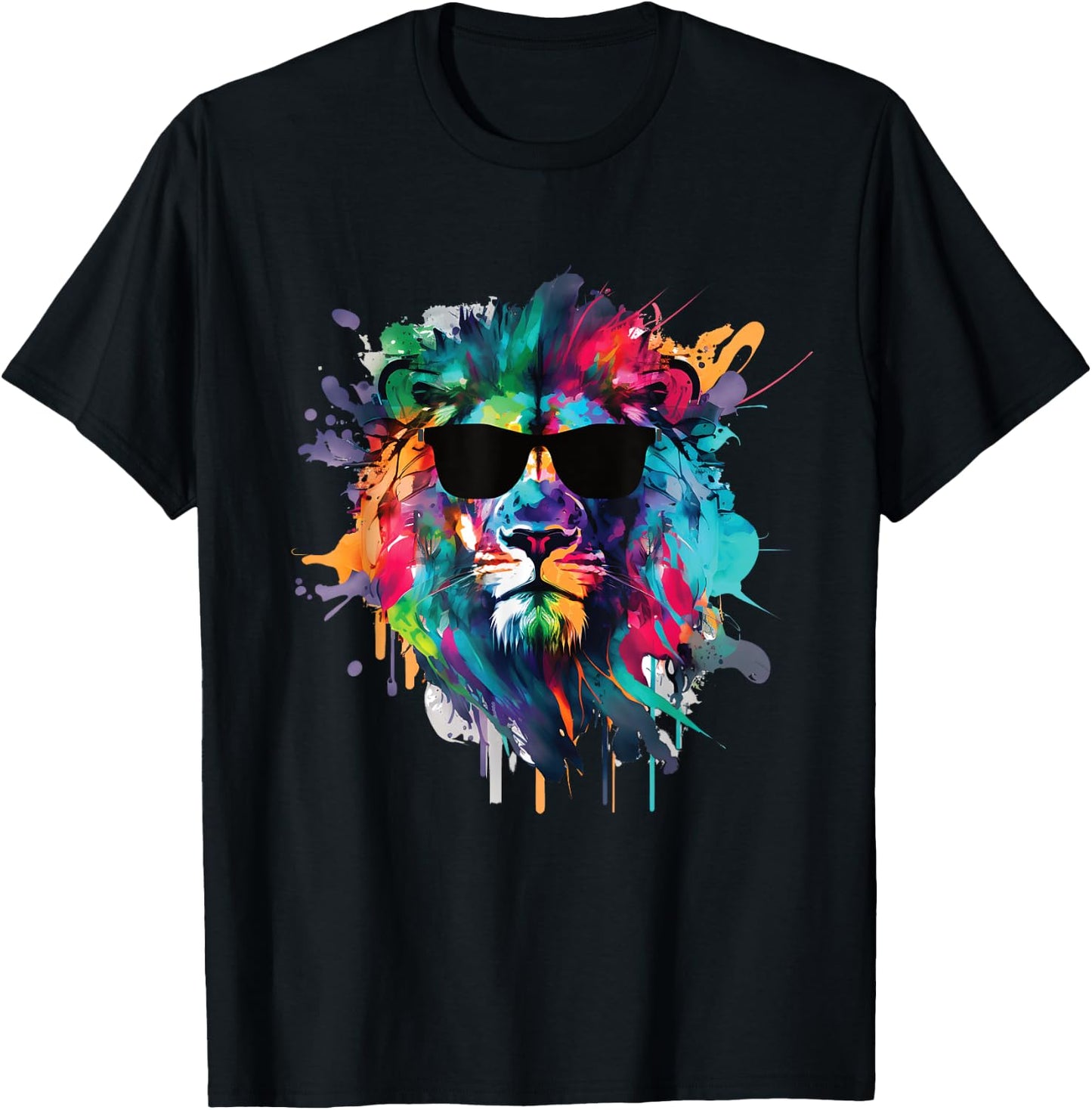 African Lion s Cool Water Color s Lion with Sun Glasses T-Shirt - T-Shirt | Black
