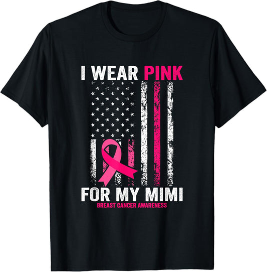 I Wear Pink for My Mimi American Flag T-Shirt - T-Shirt | Black