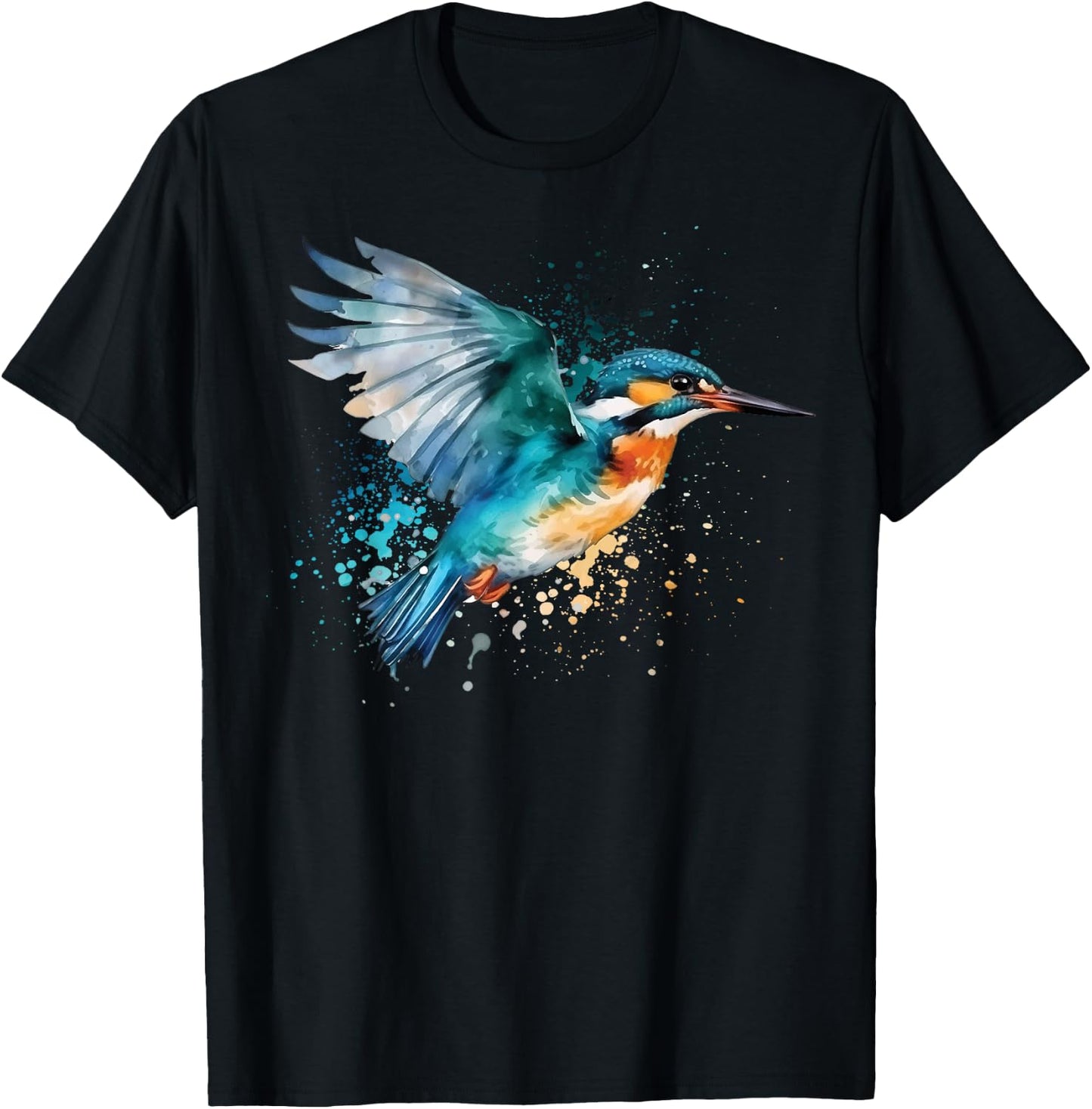 Kingfisher Design Illustration T-Shirt - T-Shirt | Black