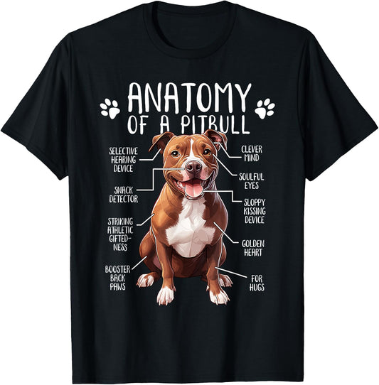 Funny Anatomy Pitbull Dog Cute Pittie Lover Pit Bull Owner Men Women Girls Kids T-Shirt - T-Shirt | Black