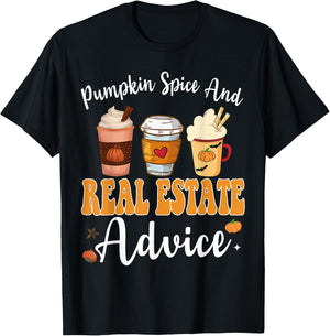 Pumpkin Spice And Real Estate Advice Funny Real Estate Fall T-Shirt - T-Shirt | Black