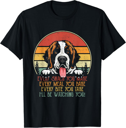 Vintage I'll Be Watching You St Bernard Stalker Dog Owner Men Women T-Shirt - T-Shirt | Black