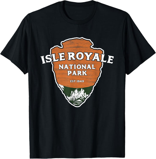 Isle Royale National Park Classic Style Arrowhead Sign T-Shirt - T-Shirt | Black