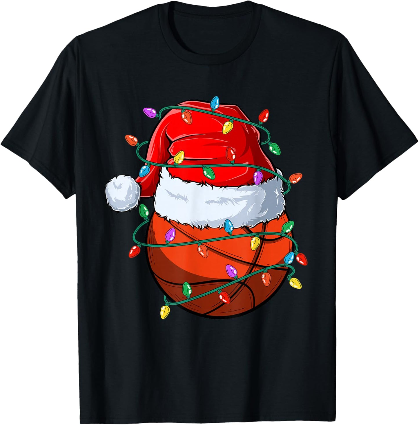 Christmas Basketball Xmas Santa Sports Hat Ball Kids Boy Men T-Shirt - T-Shirt | Black