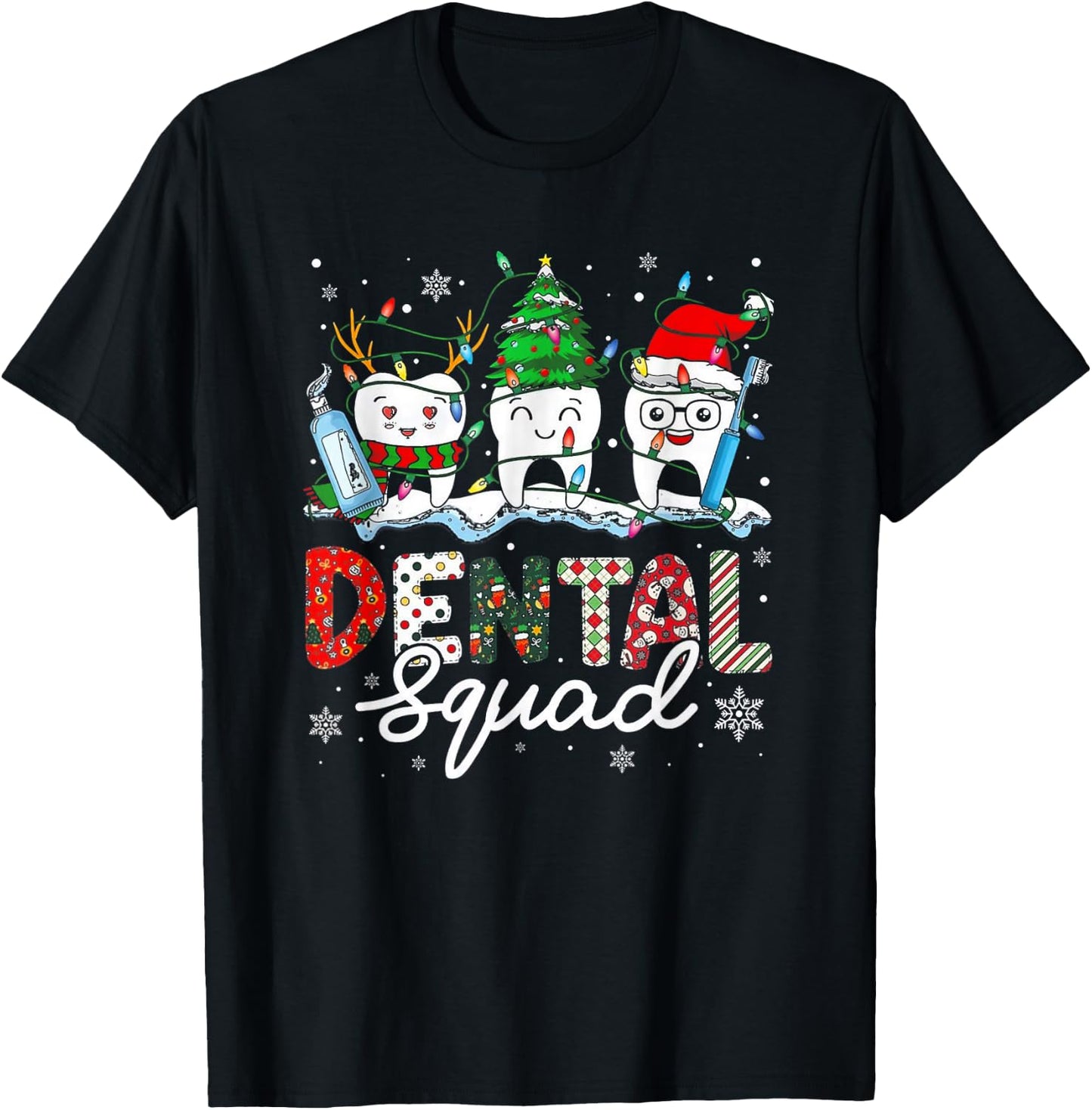 Dental Squad Cute Teeth Dentist Christmas T-Shirt - T-Shirt | Black