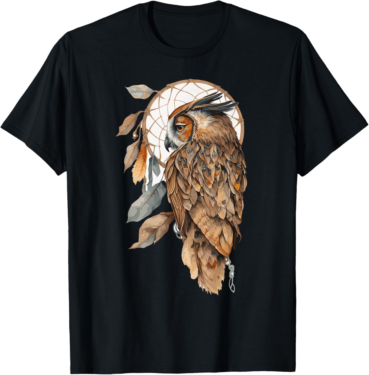Owl Tribal Watercolor Owl Dream Catcher T-Shirt - T-Shirt | Black