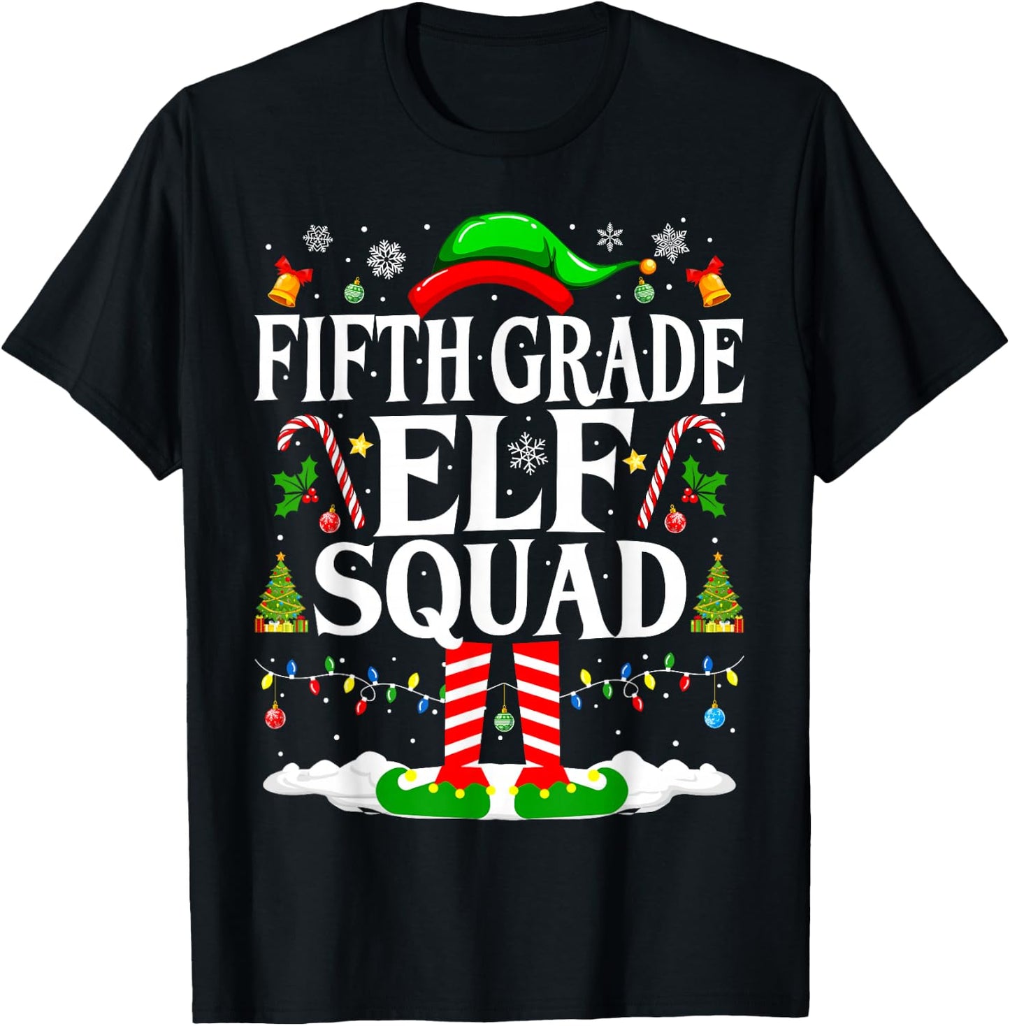 5th Grade Elf Squad Xmas Funny Christmas Fifth Grade Elf T-Shirt - T-Shirt | Black