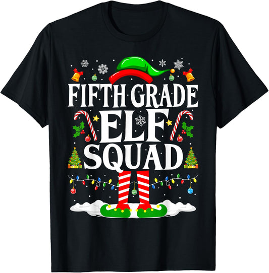 5th Grade Elf Squad Xmas Funny Christmas Fifth Grade Elf T-Shirt - T-Shirt | Black