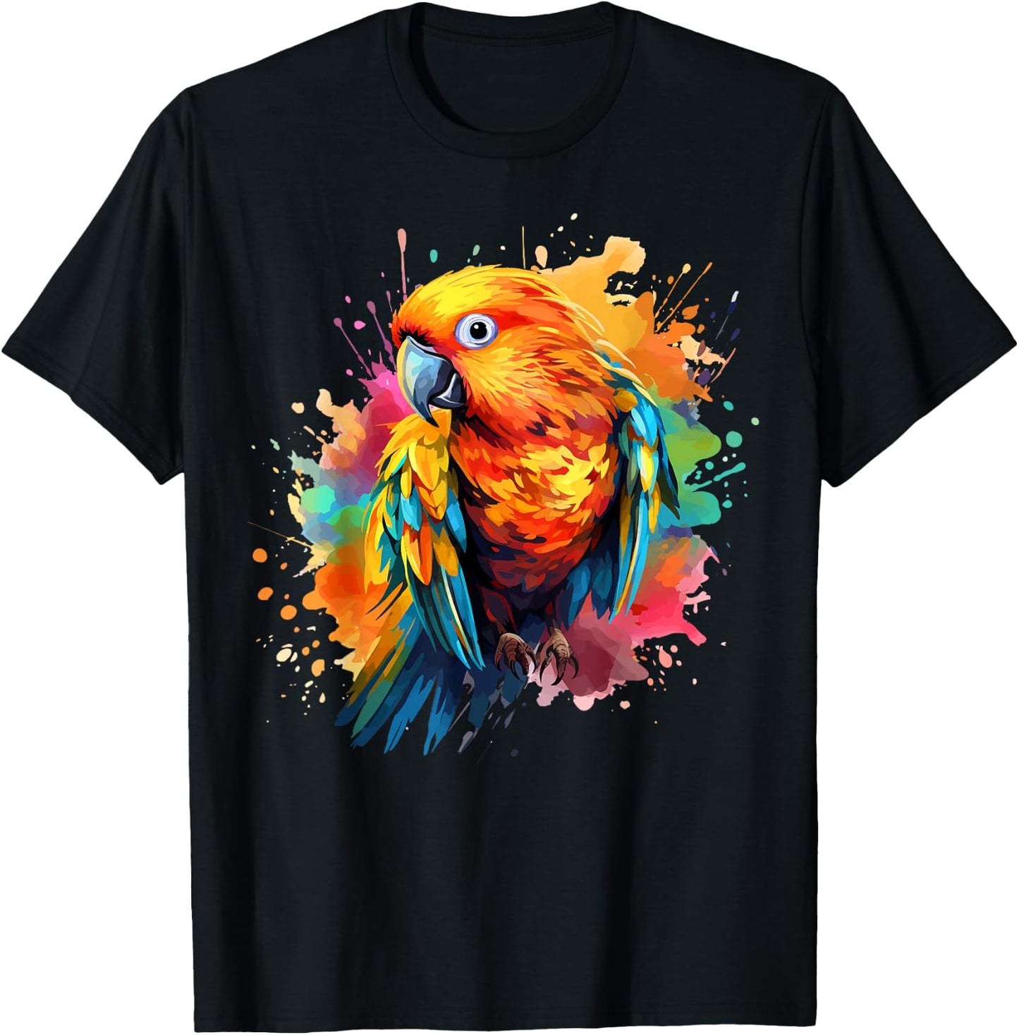Splash Art Sun Conure Parrot Lover Colorful T-Shirt - T-Shirt | Black