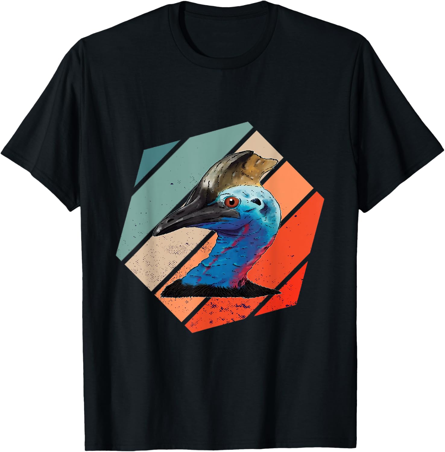 Cassowary Dino Bird Cassowary Bird Casque Hexa Vintage Retro T-Shirt - T-Shirt | Black