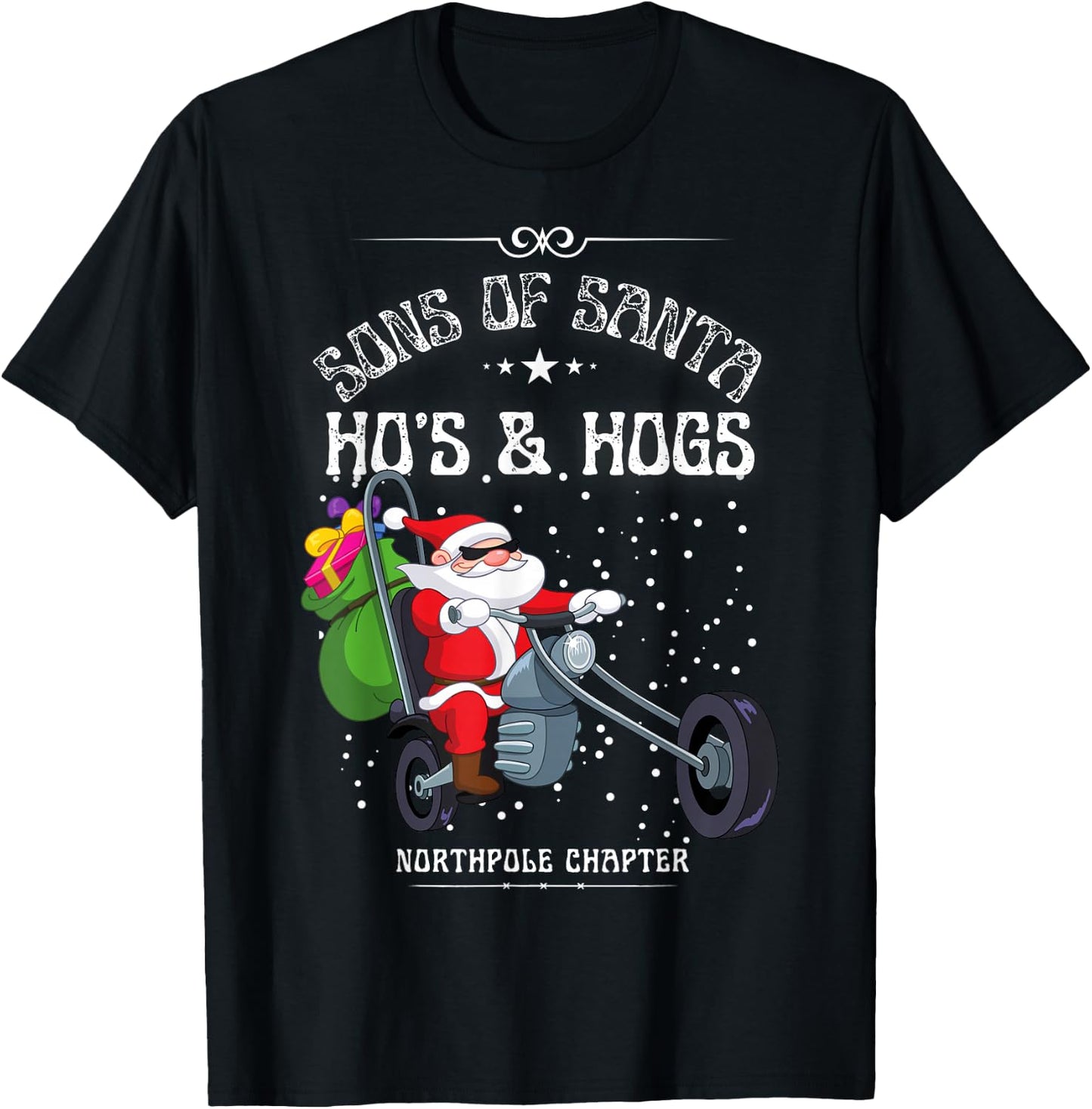 Sons of Santa Hat Funny Motorcycle Christmas 2024 T-Shirt - T-Shirt | Black