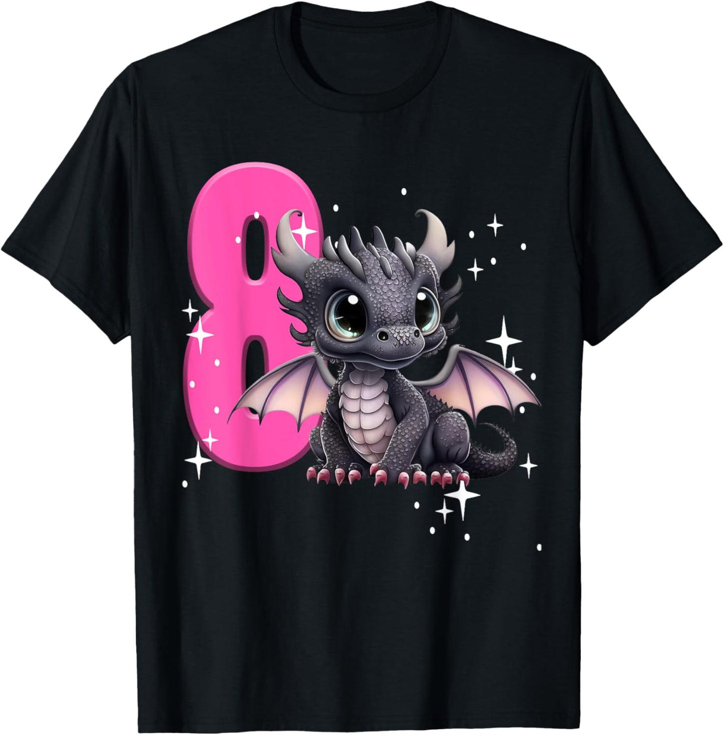 8th Birthday Shirt Dragon Party Birthday Girl Pink 8 Eight T-Shirt - T-Shirt | Black