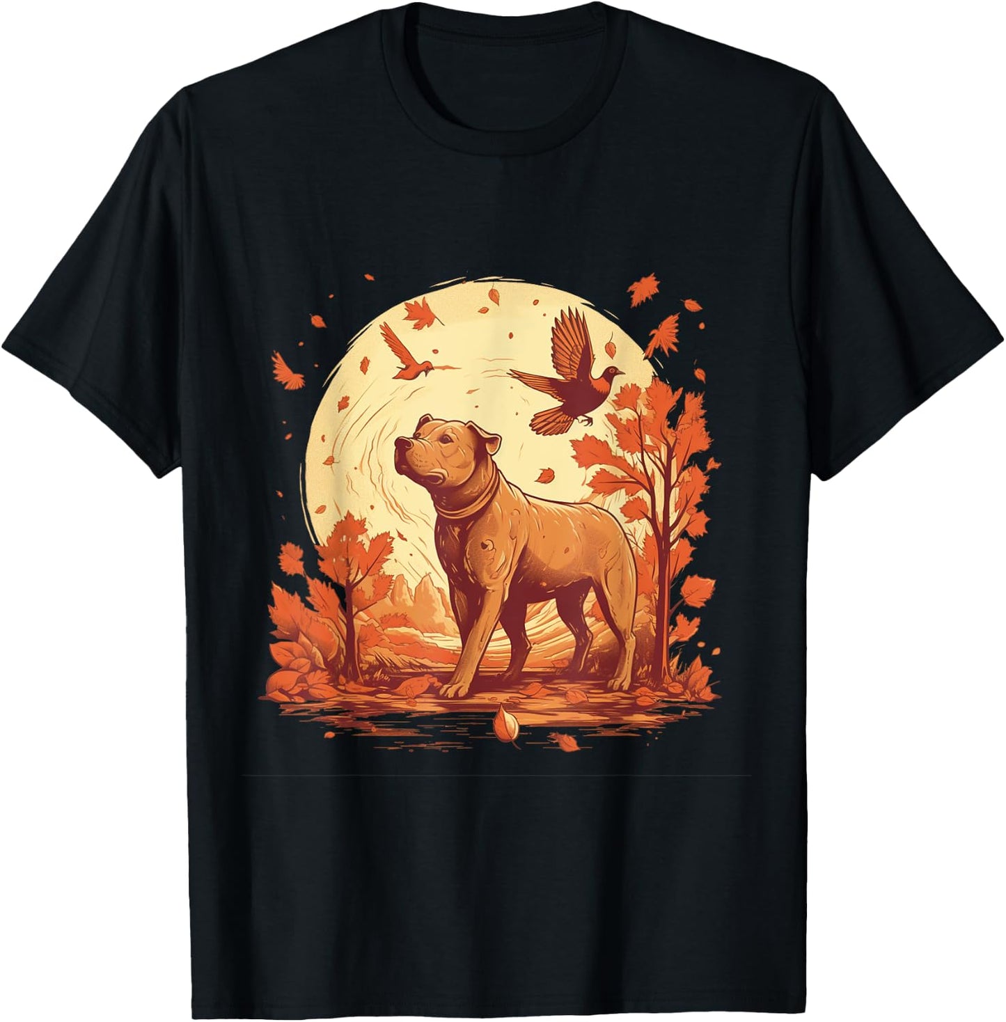 Pitbull Fall Leaves Thanksgiving Day Dog Lover Puppy Owner T-Shirt - T-Shirt | Black
