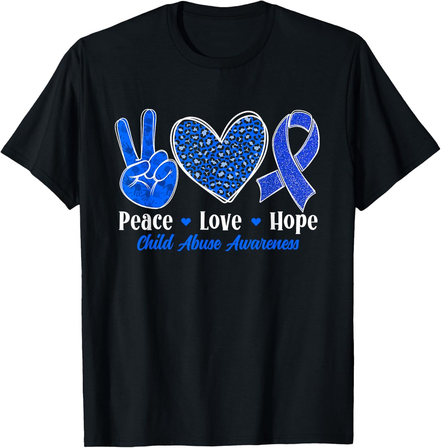 Peace Love Hope Child Abuse Prevention Awareness Month T-Shirt - T-Shirt | Black