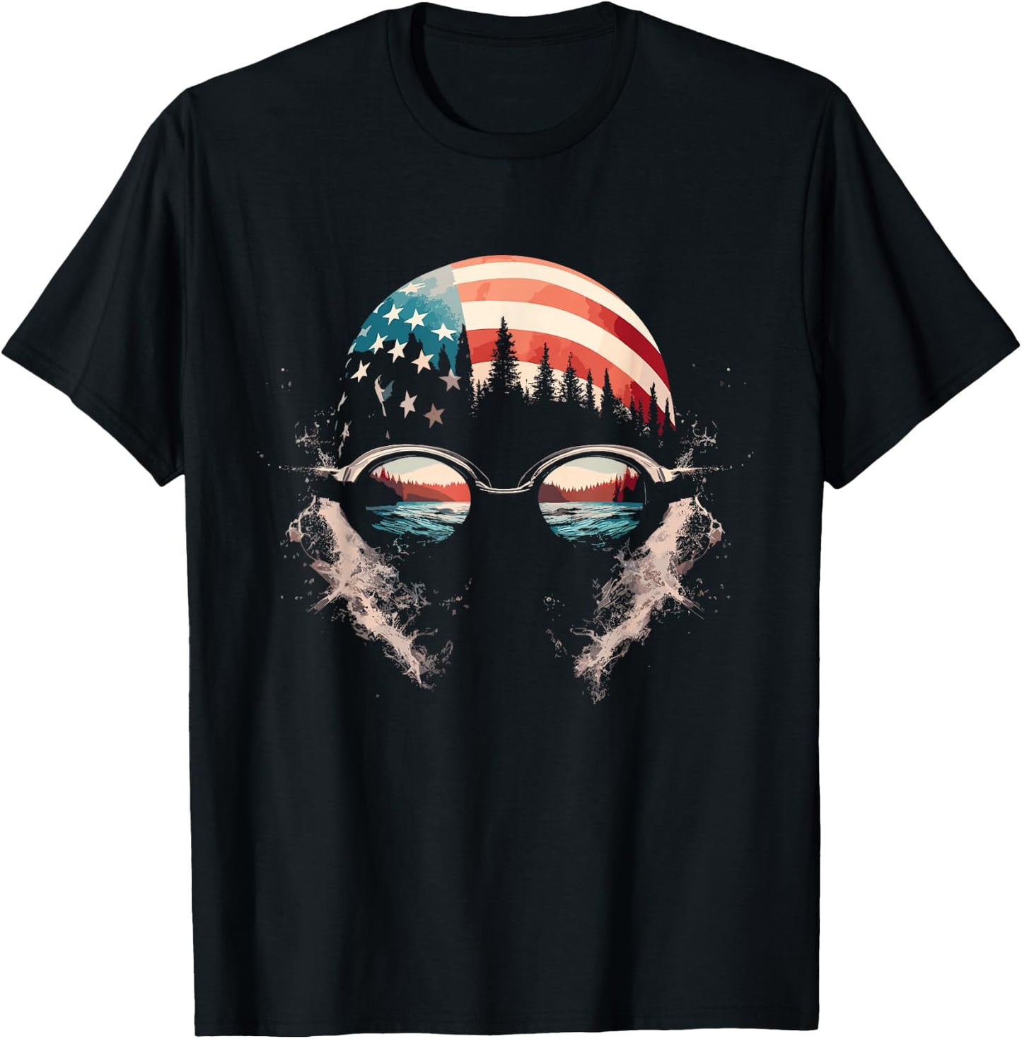 Swimmer American Flag - Patriotic USA Swim Team Swimming T-Shirt - T-Shirt | Black