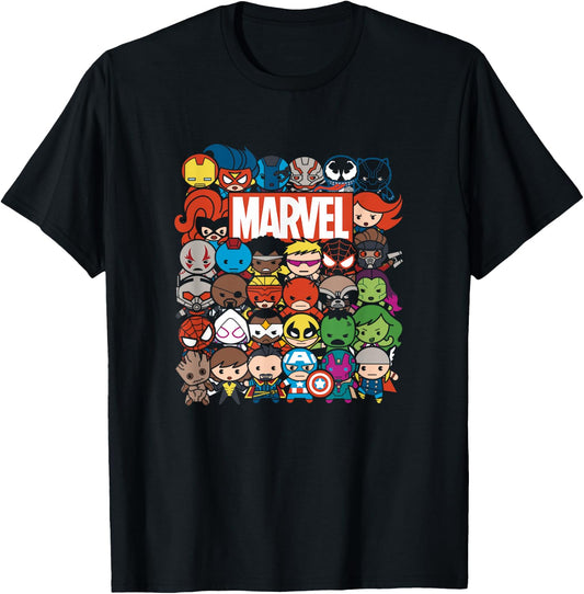 Marvel Kawaii Marvel Universe Super Heroes Chibi Group Shot T-Shirt - T-Shirt | Black