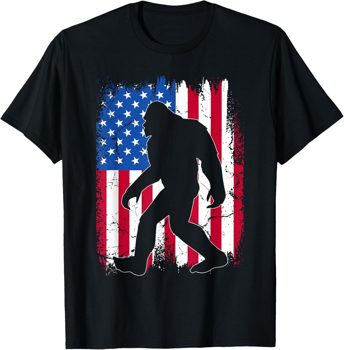 Bigfoot 4th Of July American USA Flag Patriotic Veterans Day T-Shirt - T-Shirt | Black