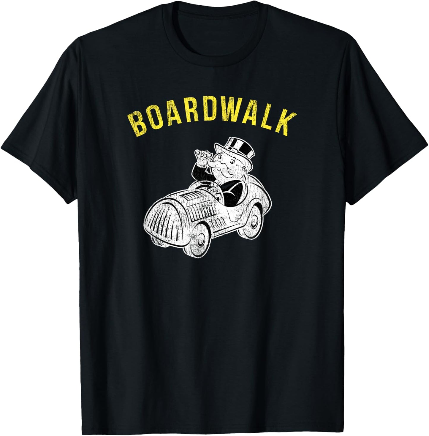 Monopoly Mr. Monopoly Boardwalk Car Ride Gaming Distressed T-Shirt - T-Shirt | Black