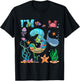 Kids 3 Year Old Boy Girl Sea Animals 3rd Birthday Kids T-Shirt - T-Shirt | Black
