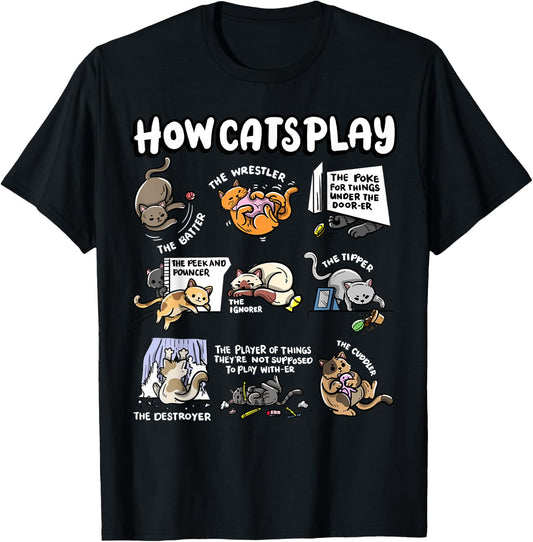 How Cats Play Cuddler Fluffy Kitten Wrestler Cute Cat Women Kids T-Shirt - T-Shirt | Black