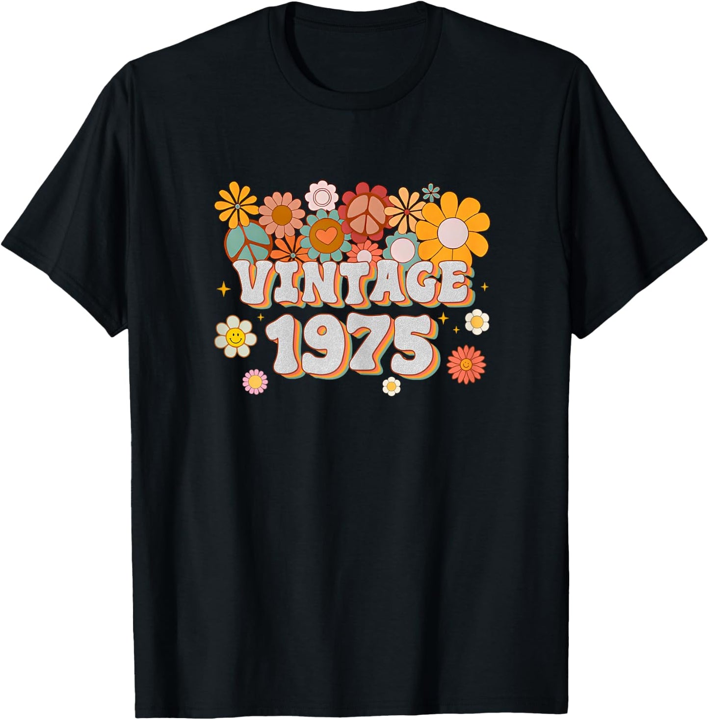Vintage 1975 48th Birthday Gift Retro 48 Years Old Mom Dad T-Shirt - T-Shirt | Black