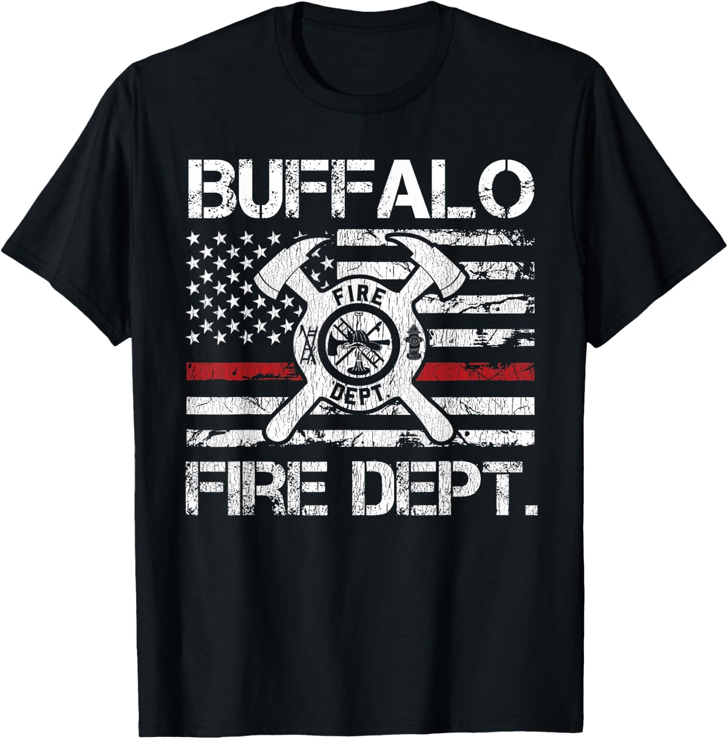 Buffalo New York Fire Department Thin Red Line Logo T-Shirt - T-Shirt | Black