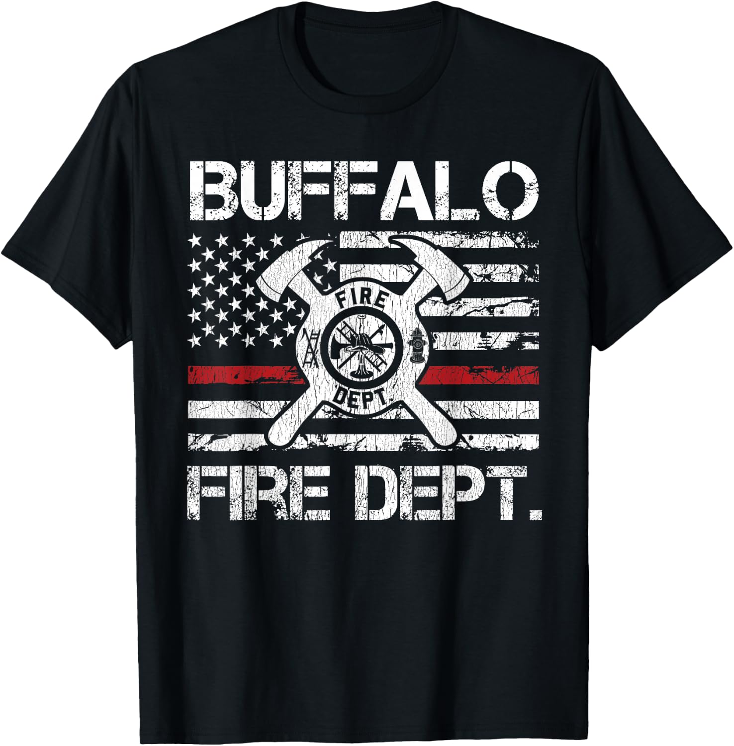 Buffalo New York Fire Department Thin Red Line Logo T-Shirt - T-Shirt | Black