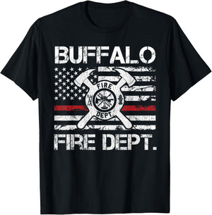 Buffalo New York Fire Department Thin Red Line Logo T-Shirt - T-Shirt | Black