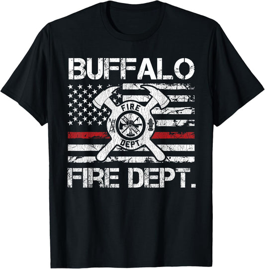 Buffalo New York Fire Department Thin Red Line Logo T-Shirt - T-Shirt | Black