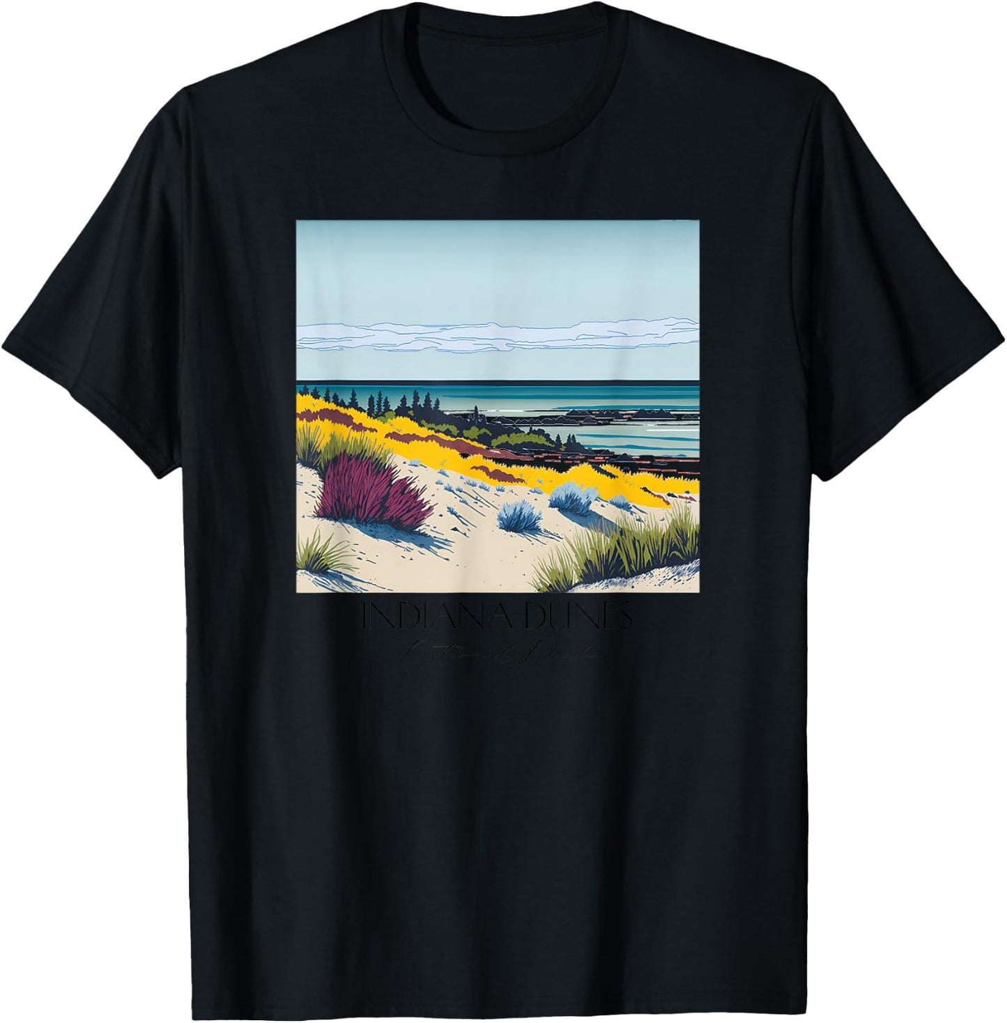 Cool Indiana Dunes National Park Hiking Watercolor Graphic T-Shirt - T-Shirt | Black