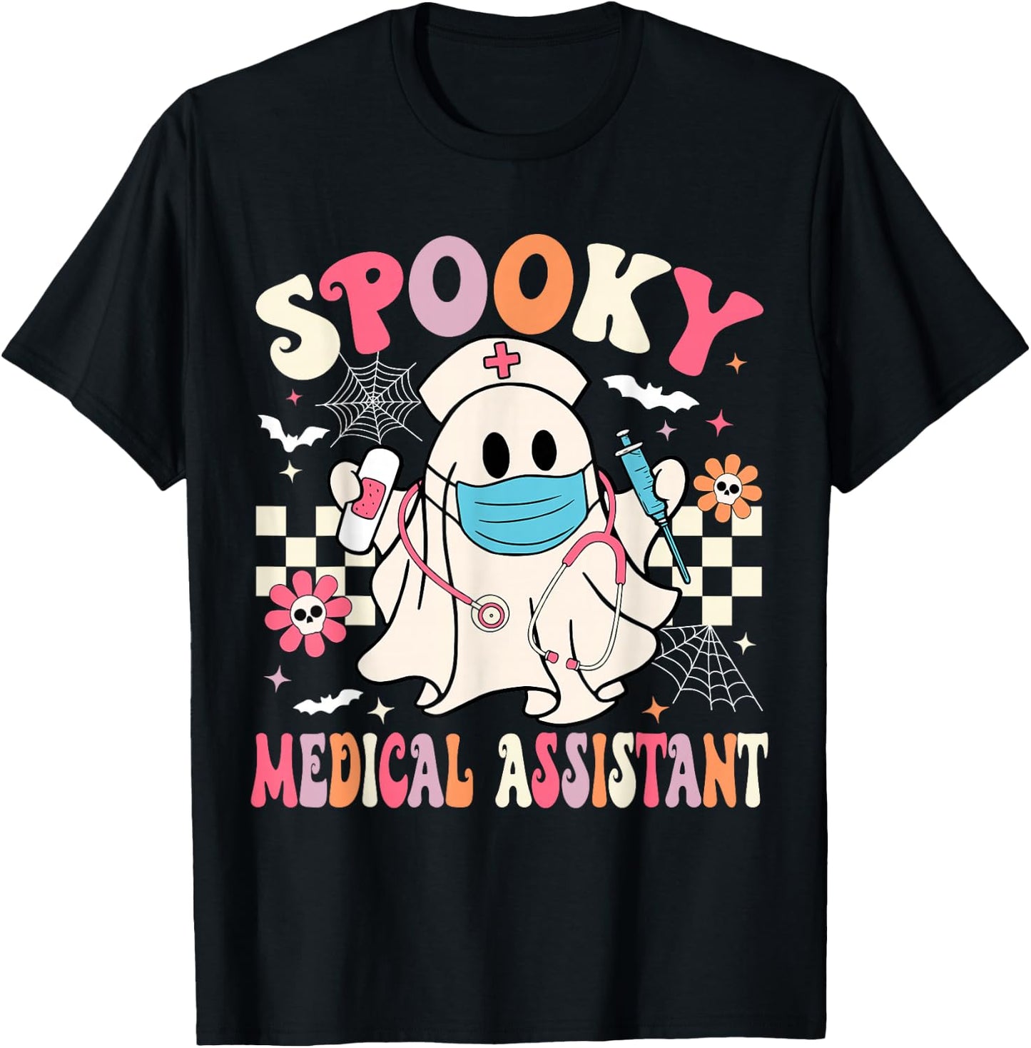 Groovy Spooky Medical Assistant Cute Halloween Med Assistant T-Shirt - T-Shirt | Black