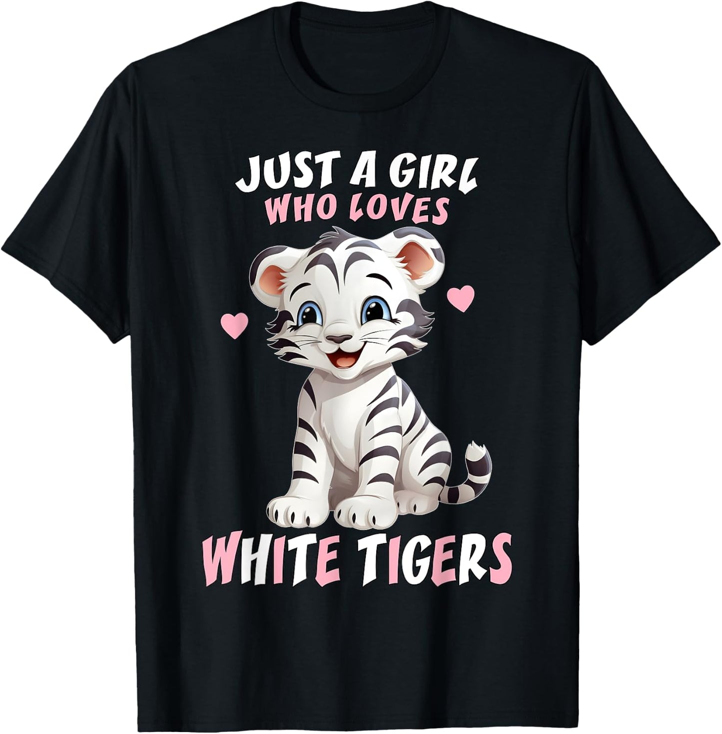 Just A Girl Who Loves White Tigers - Baby Tiger Pink Hearts T-Shirt - T-Shirt | Black