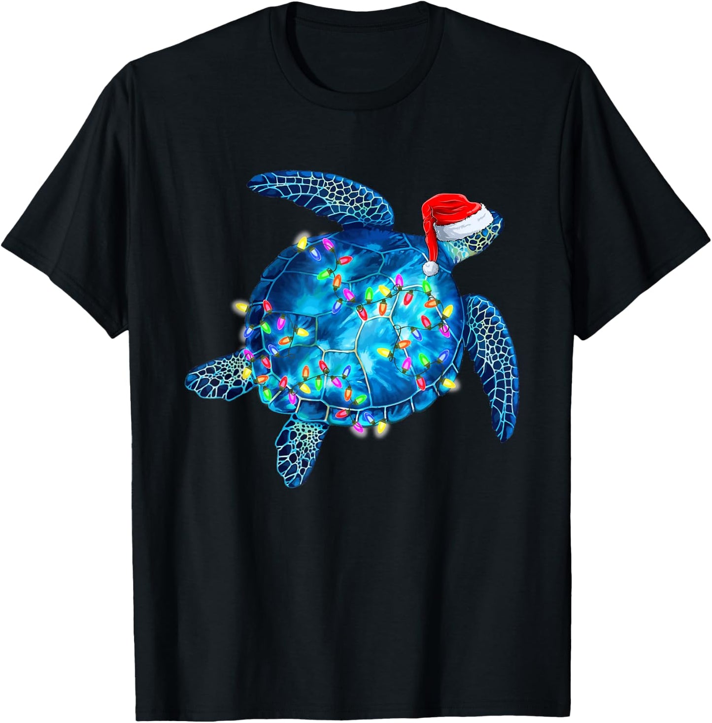 Sea Turtle Christmas Lights Santa Hat Funny Merry Christmas T-Shirt - T-Shirt | Black