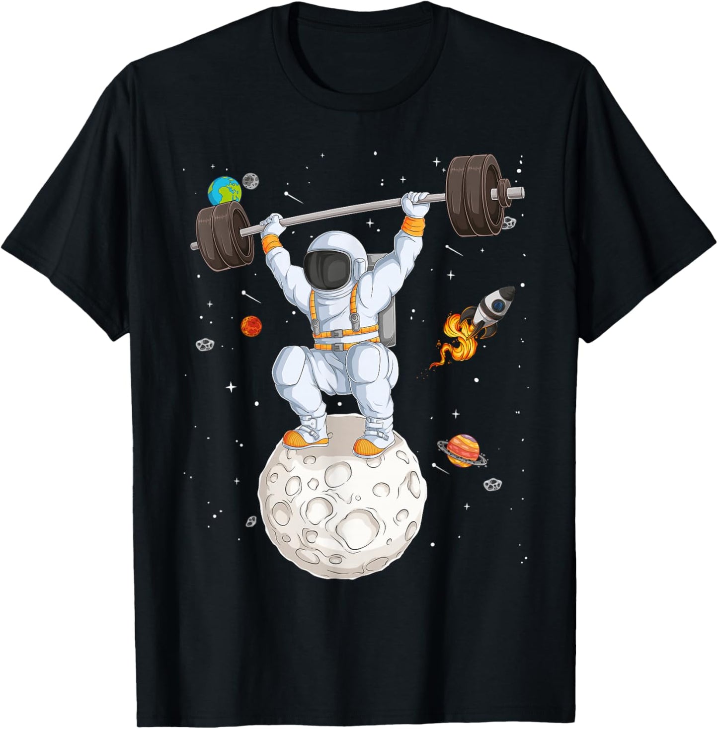 Funny Astronaut Space Weightlifting Fitness Gym Workout Men T-Shirt - T-Shirt | Black