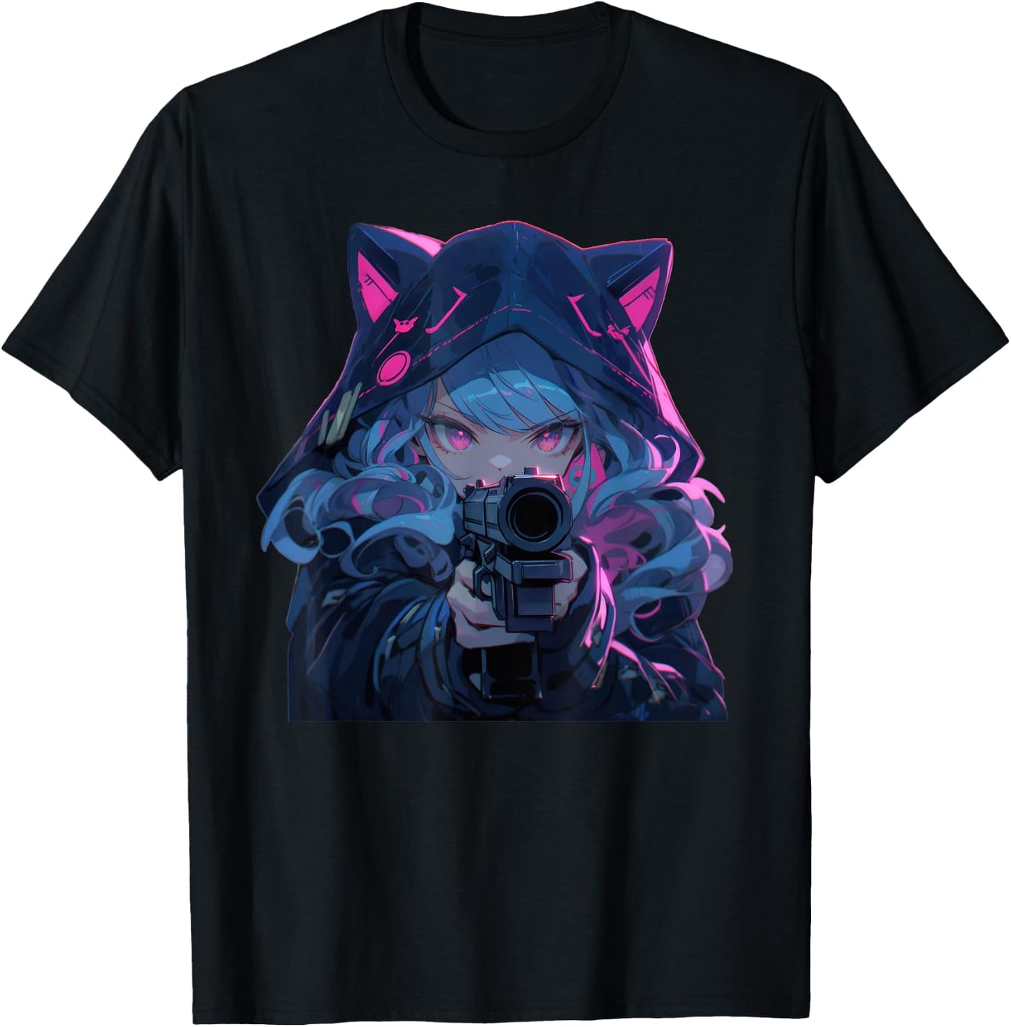 Cute Neko Anime Girl Assassin - Kawaii anime cat lover meow T-Shirt - T-Shirt | Black
