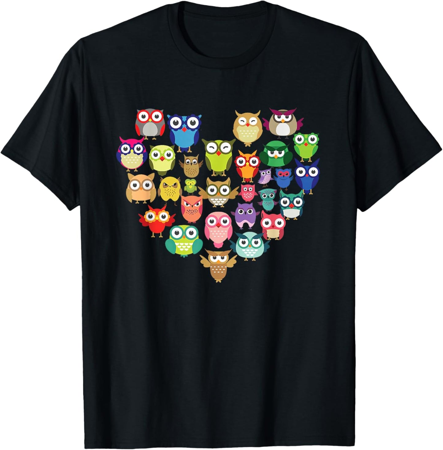 Owl Heart Love Cute Owls Bird Nerd Watching Birdwatching T-Shirt - T-Shirt | Black