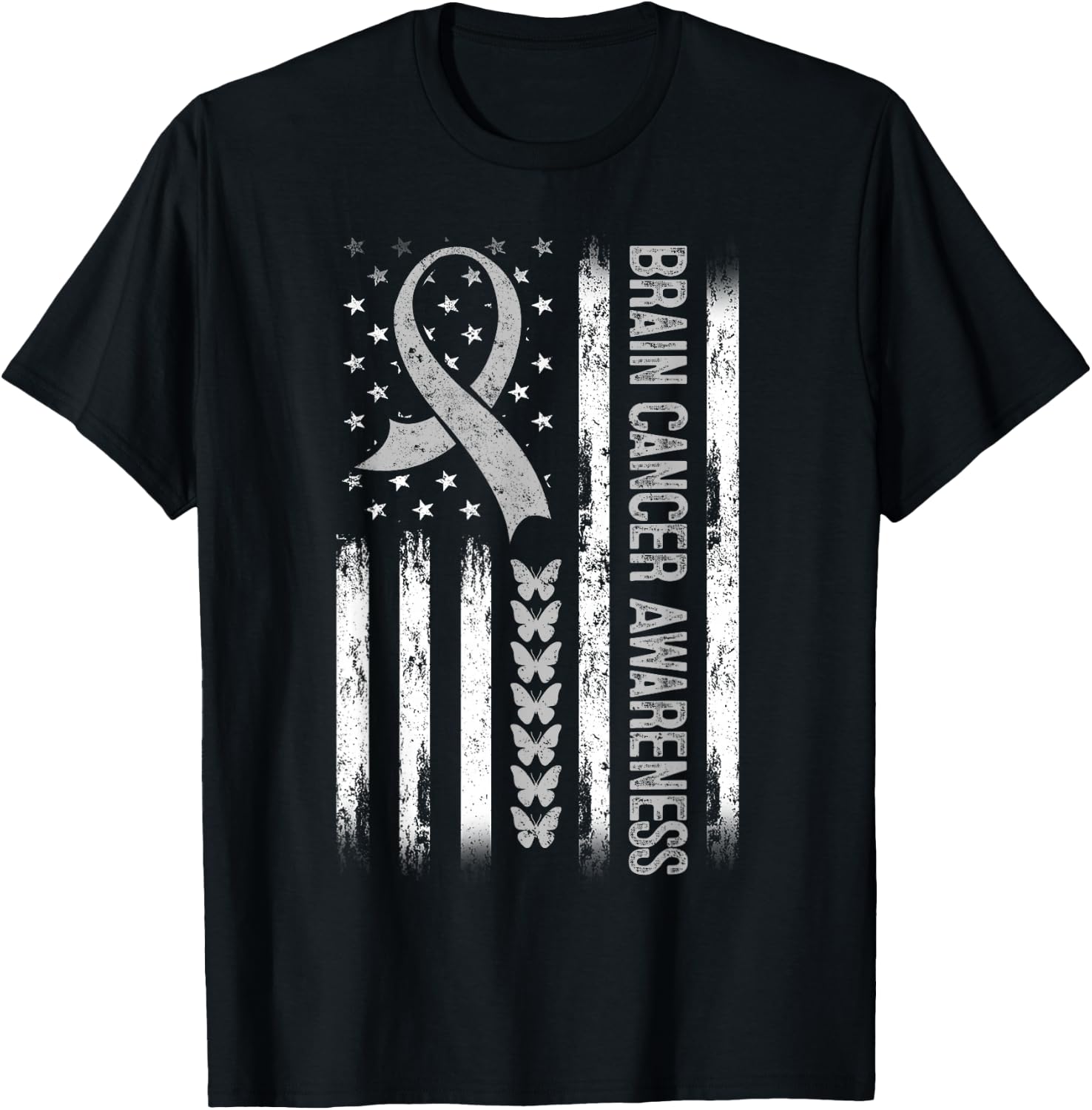 Brain cancer Awareness American Flag T-Shirt - T-Shirt | Black