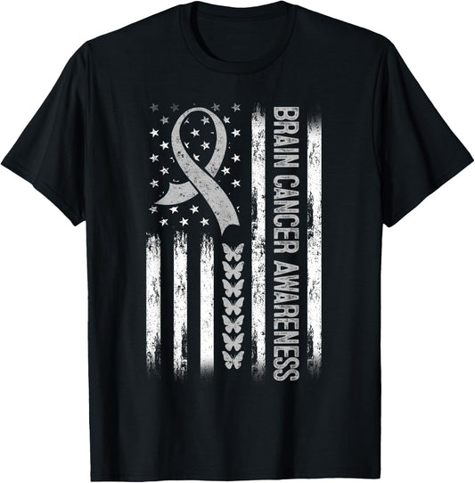Brain cancer Awareness American Flag T-Shirt - T-Shirt | Black