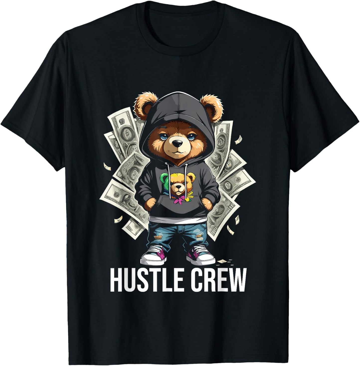 Teddy Bear Gangster in Cool Hip-Hop Outfit T-Shirt - T-Shirt | Black