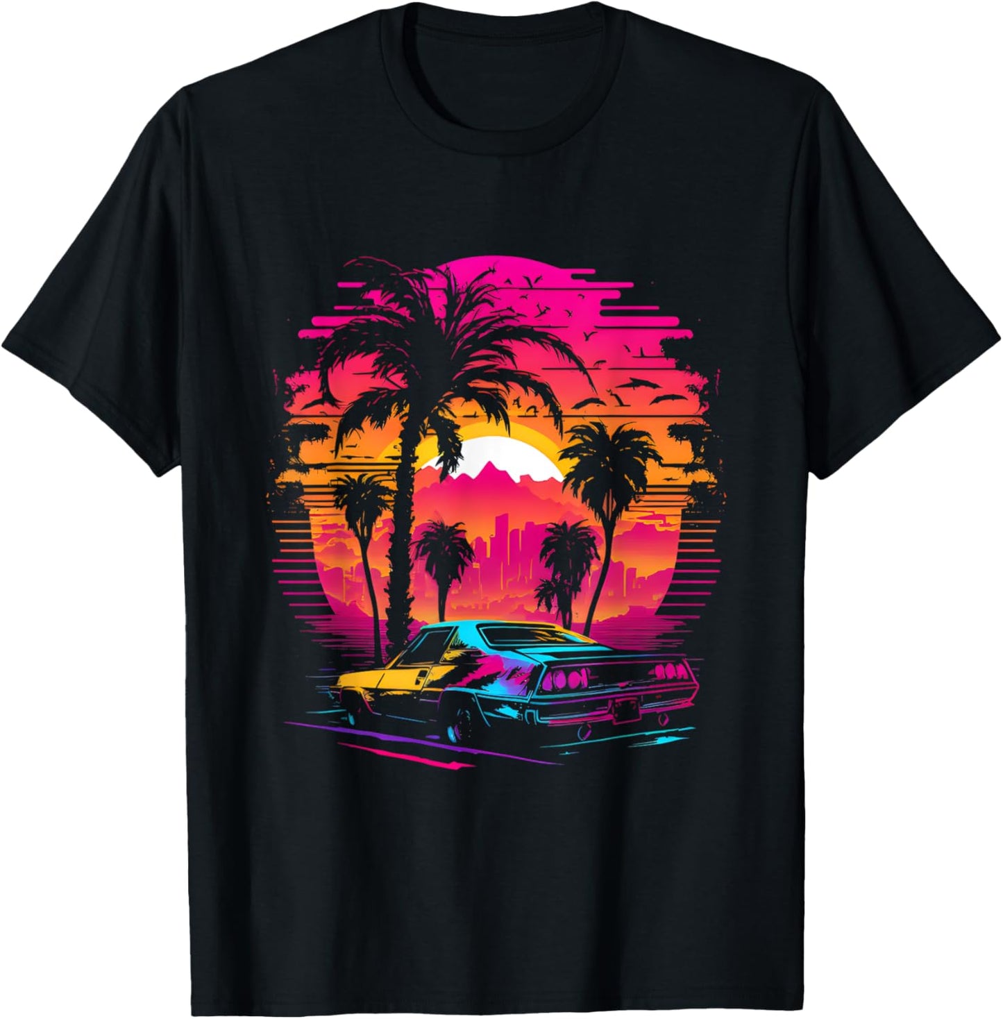 Retrowave Synthwave Aesthetic Sports Car 80s 90s T-Shirt - T-Shirt | Black