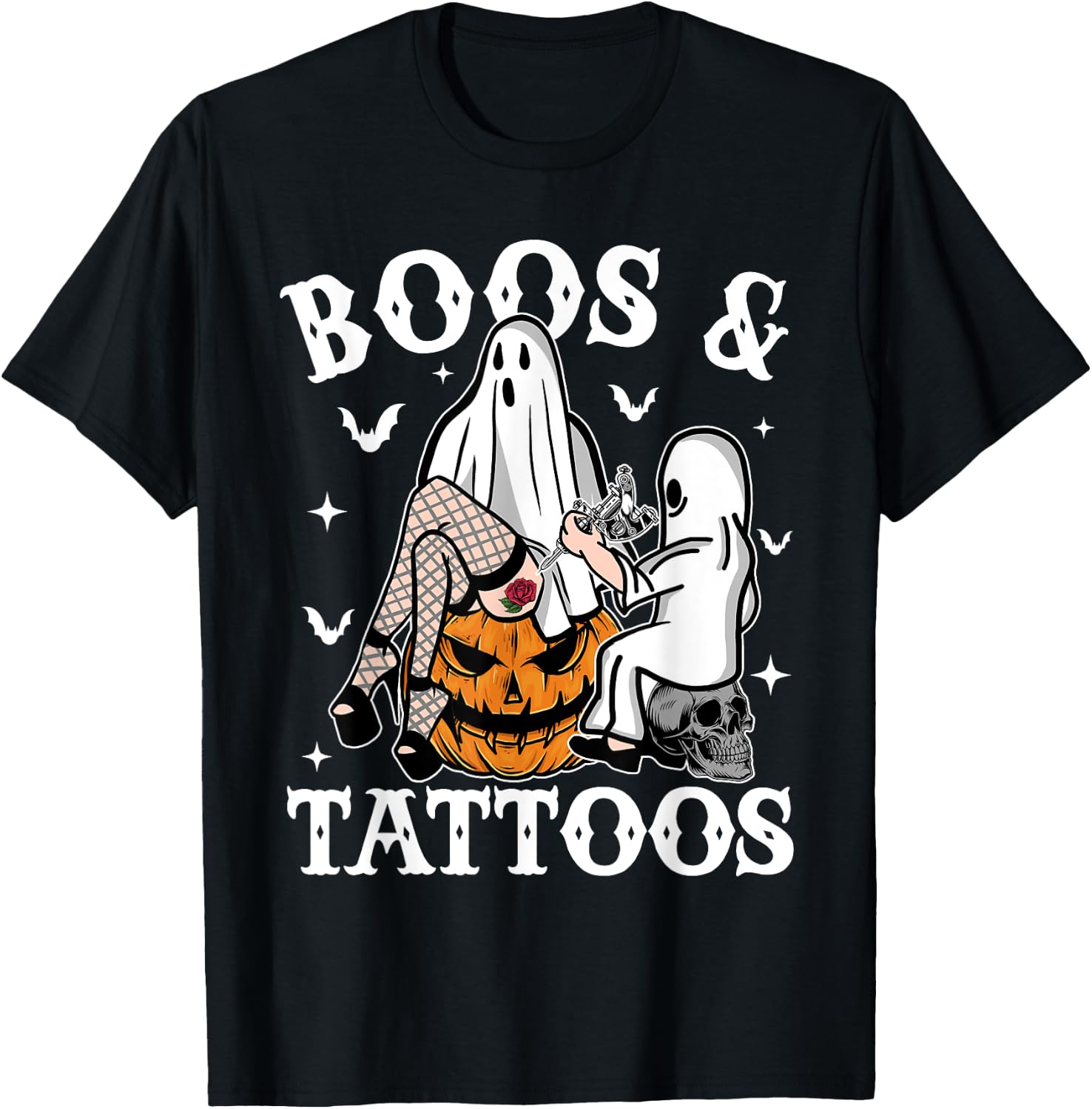 Ghosts Pumpkin Tattoo Artist Halloween Boos And Tattoos T-Shirt - T-Shirt | Black