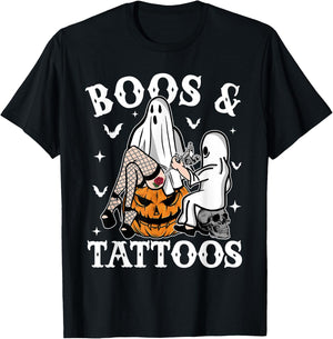 Ghosts Pumpkin Tattoo Artist Halloween Boos And Tattoos T-Shirt - T-Shirt | Black