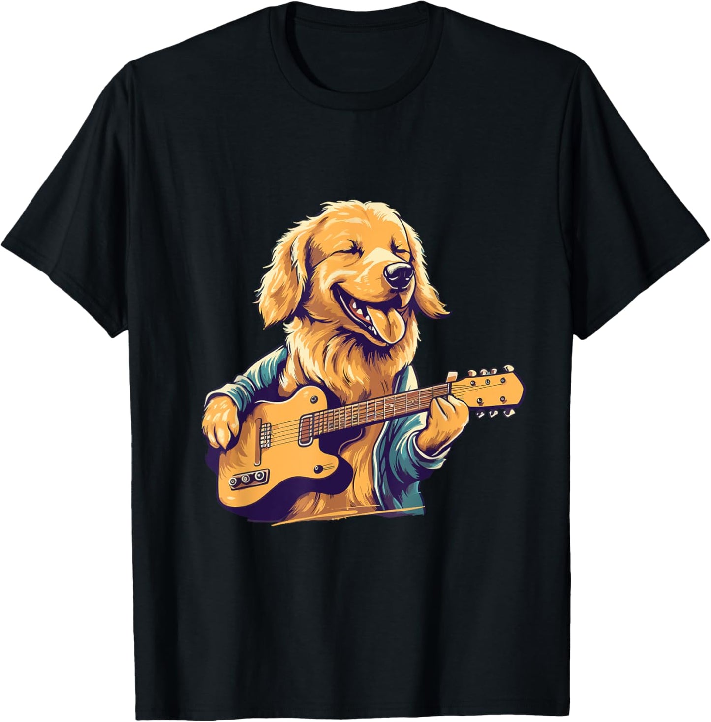Golden Retriever Dog Playing Guitar Rock on Guitarist Women T-Shirt - T-Shirt | Black
