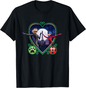 Miraculous Ladybug and Cat Noir The Movie Heart T-Shirt - T-Shirt | Black