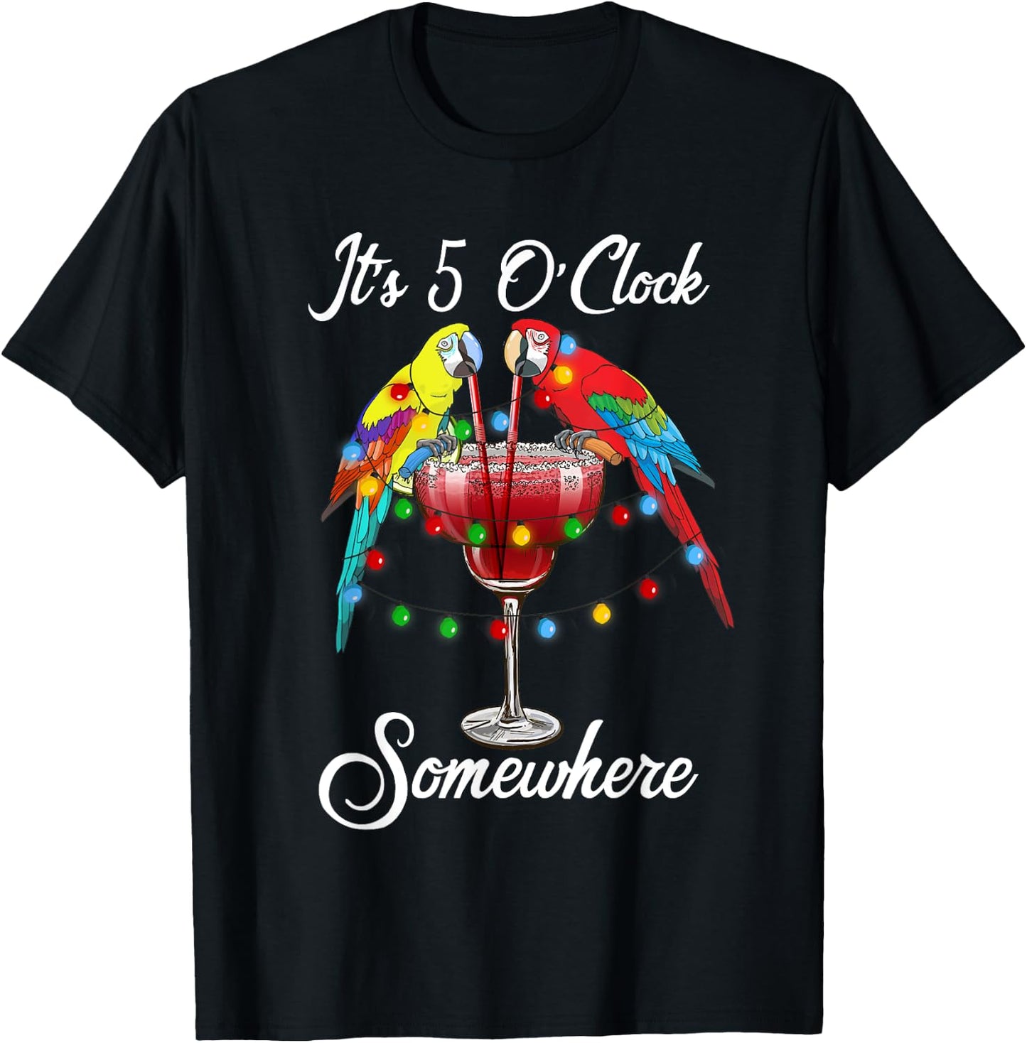 Parrots Drinking Margarita It's 5 O'clock Somewhere T-Shirt - T-Shirt | Black