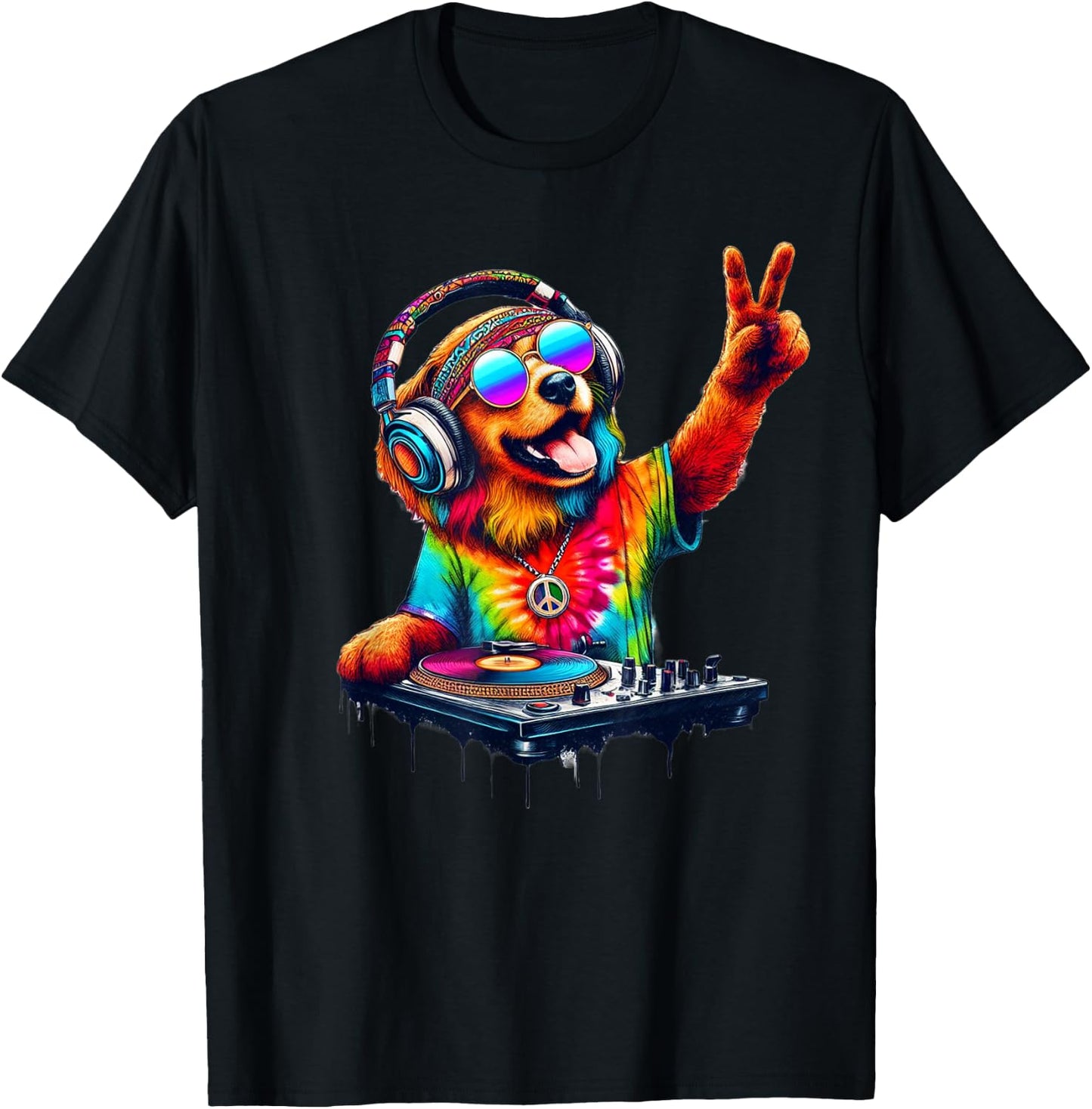 Colourful Dog DJ Men Women Kids T-Shirt - T-Shirt | Black