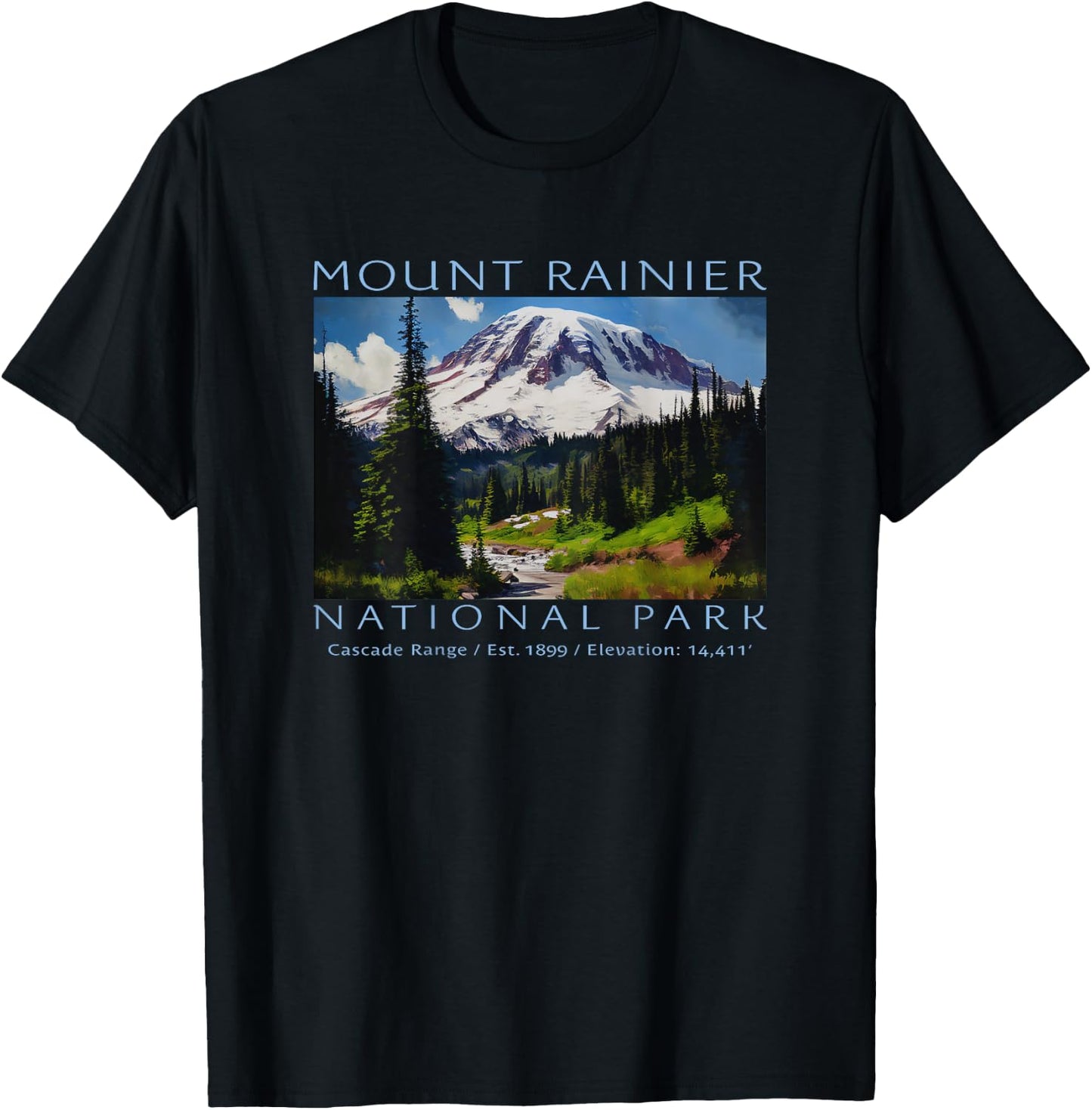 Mt. Rainier National Park Mountain Souvenir PRINTS ON BACK T-Shirt - T-Shirt | Black