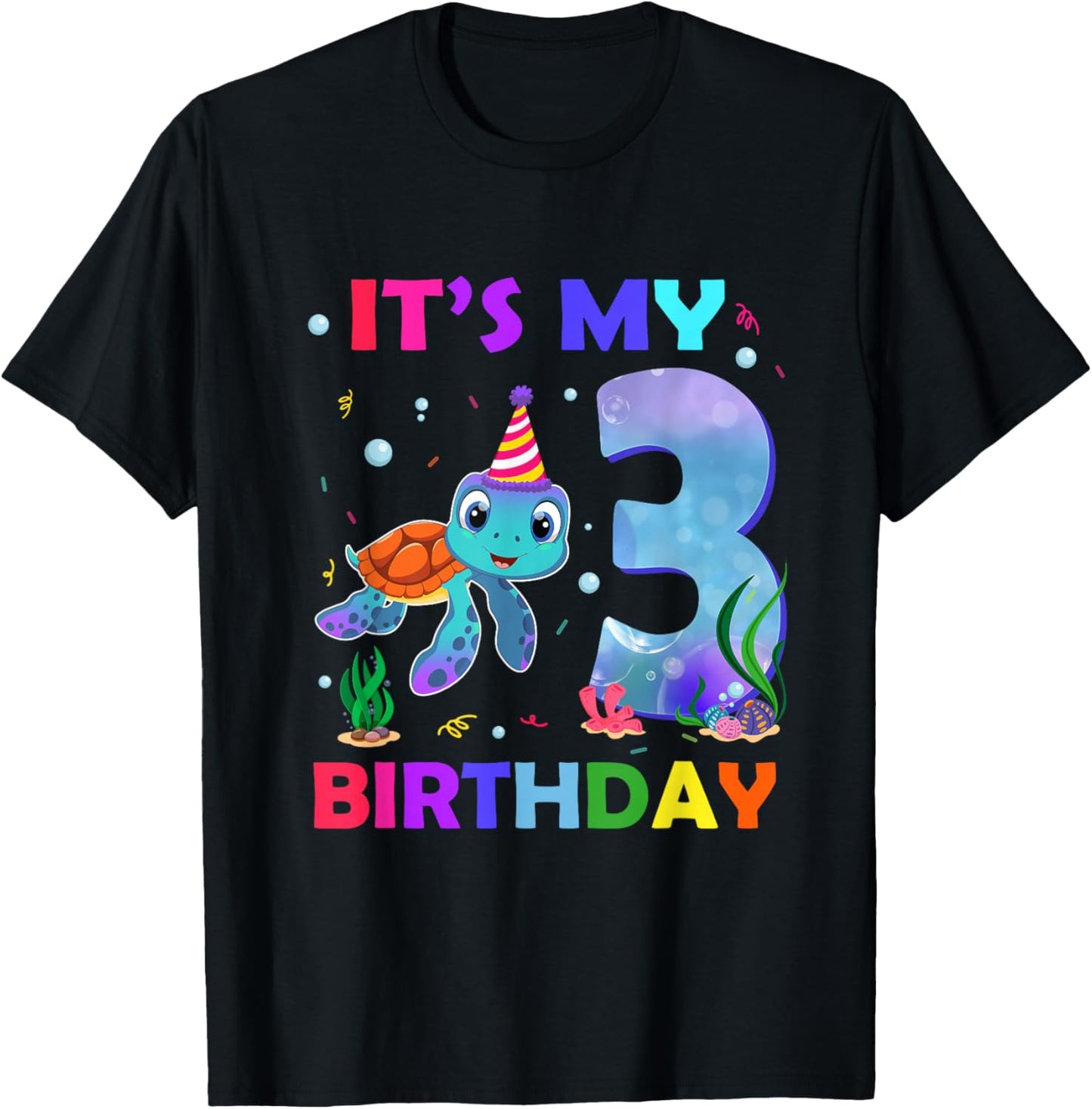 Its My 3rd Birthday Sea Turtle 3 Year Old Ocean T-Shirt - T-Shirt | Black