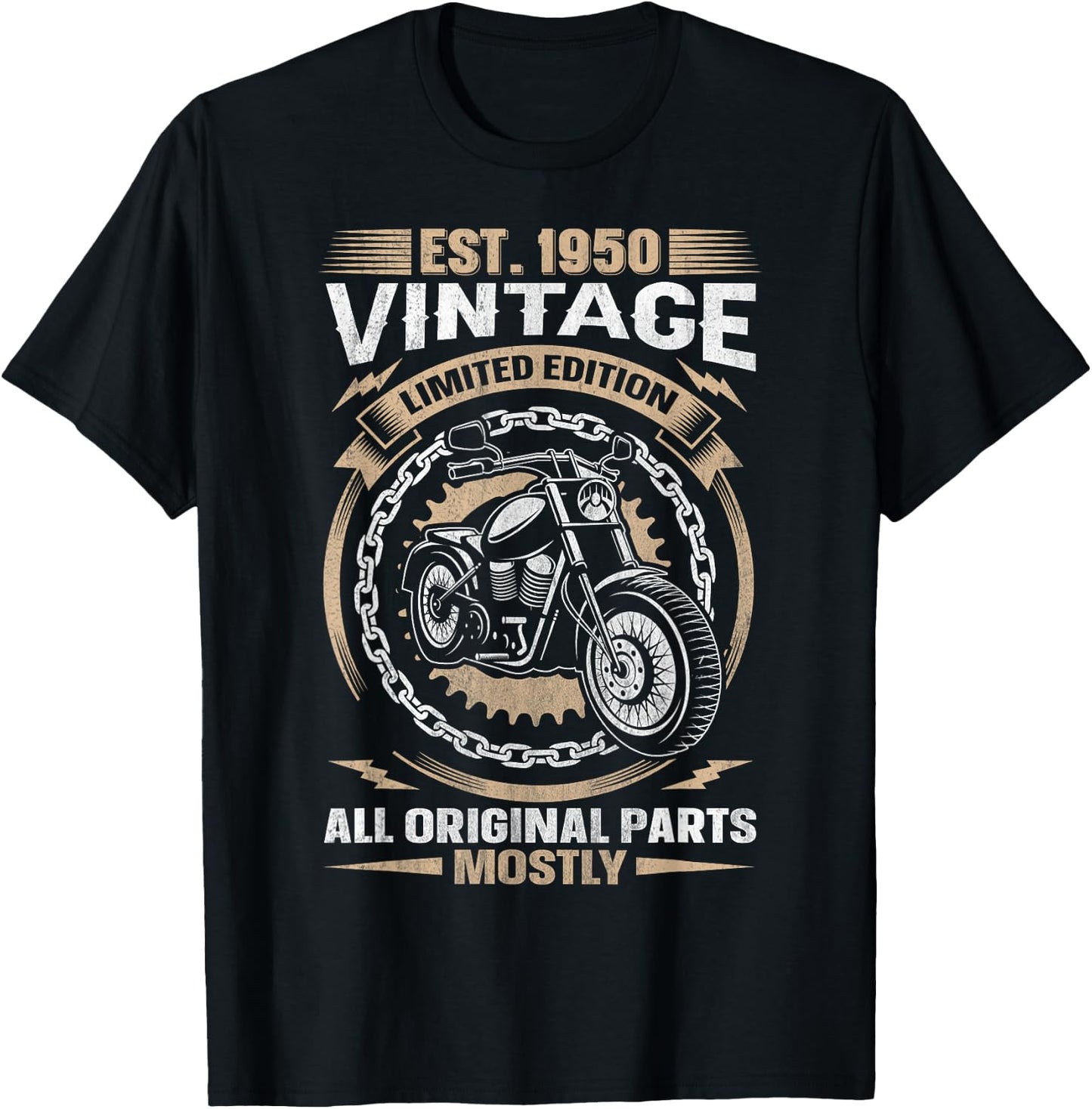 Est 1950 Vintage All Original Parts Motorcycle 74th Birthday T-Shirt - T-Shirt | Black