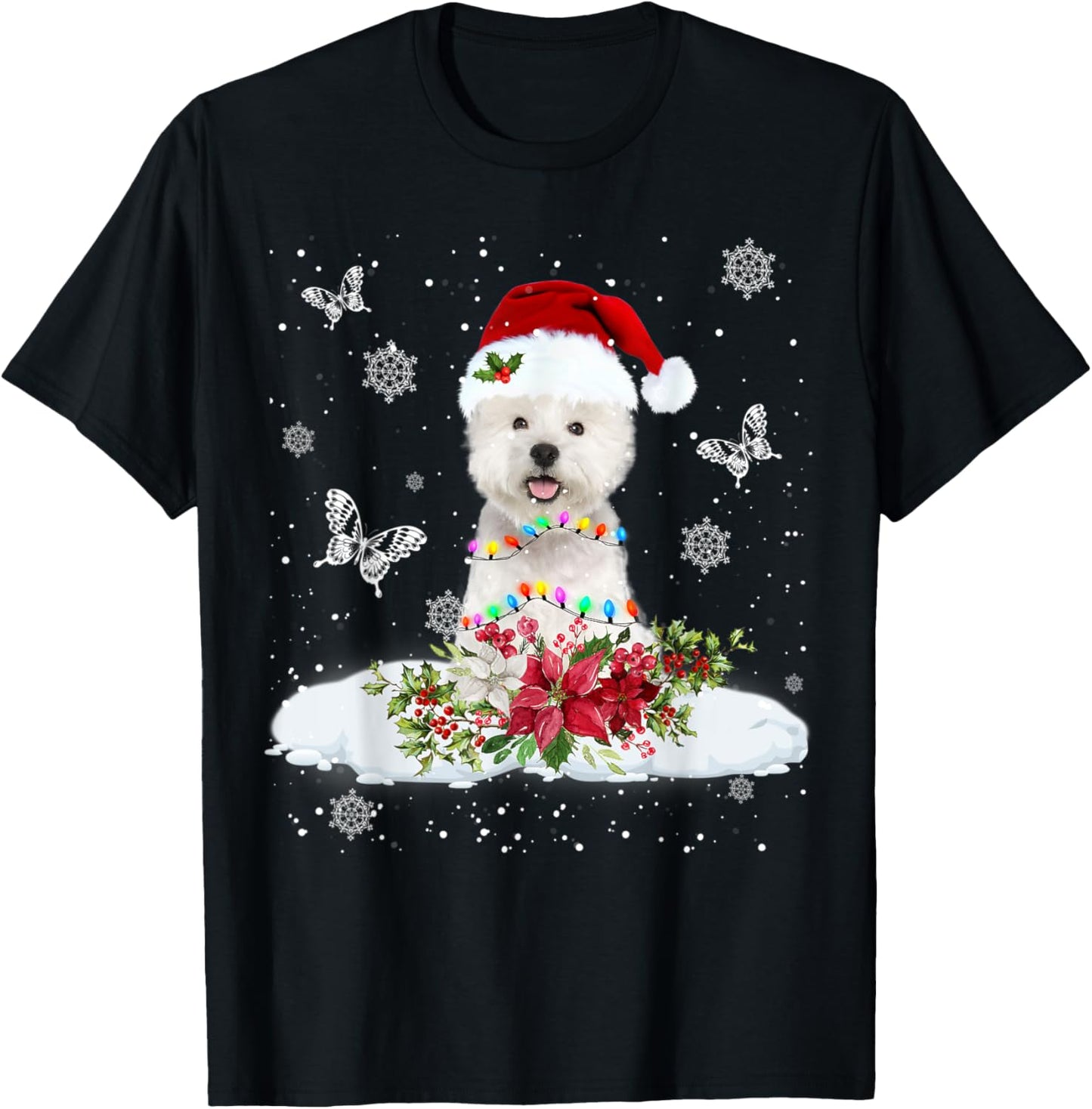 Westie Snowly Christmas Tree Lights Pajama Dog Xmas T-Shirt - T-Shirt | Black